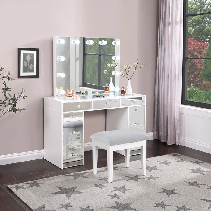 Regina Makeup Vanity Table with LED Mirror and Stool Set