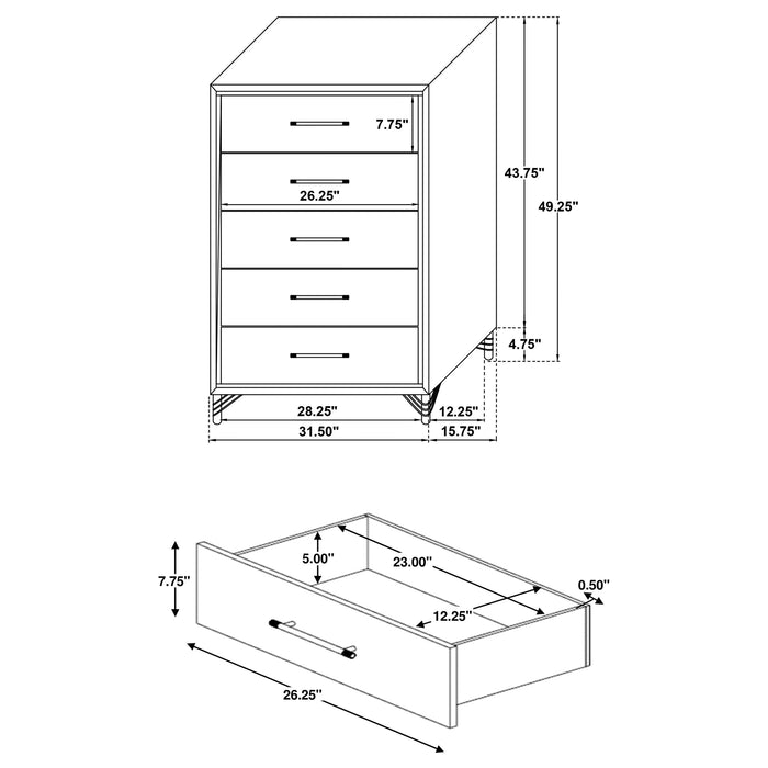 Lucia 5 Pc Bedroom Set (Queen Bed, Nightstand, Dresser, Mirror and Chest)