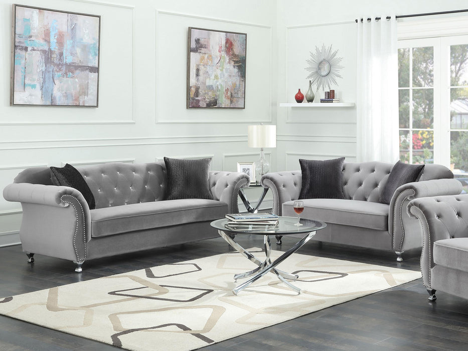 Frostine Upholstered Tufted Living Room Set Silver image