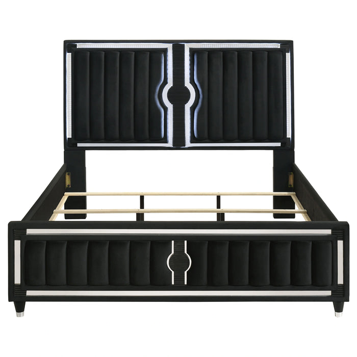 Ravenne Velvet Upholstered LED Panel Bed