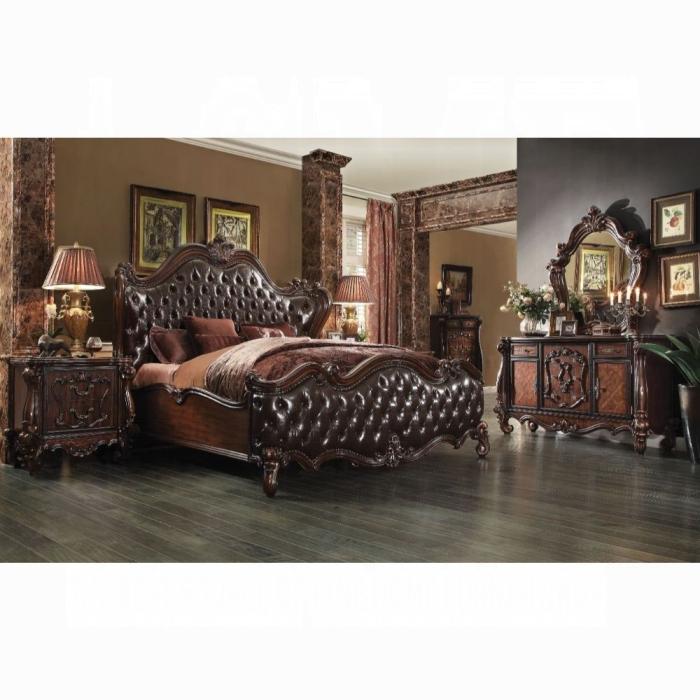 Versailles 2-Tone Dark Brown PU & Cherry Oak Queen Bed - Bobby Furniture (Gaithersburg, MD)