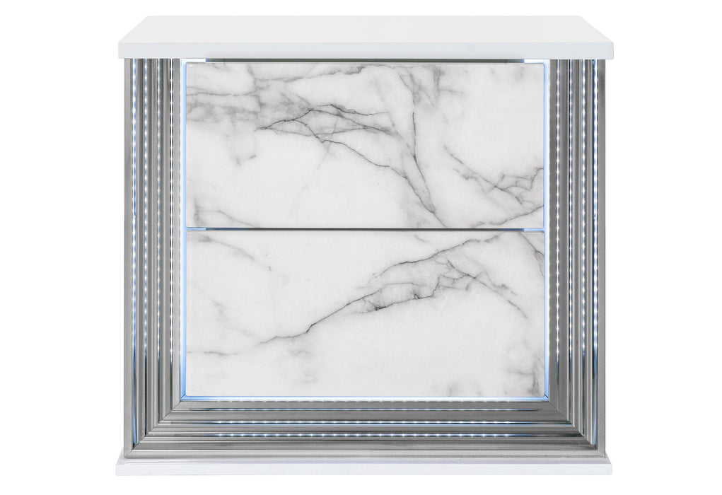 YLIME WHITE MARBLE NIGHTSTAND WITH LED
