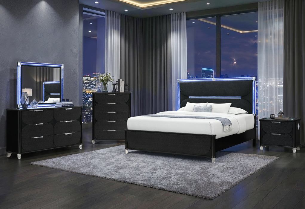 Lando Black Nightstand with Speaker and Wireless Charging Platform