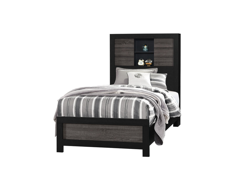 LISBON GREY/BLACK BOOKCASE TWIN BED